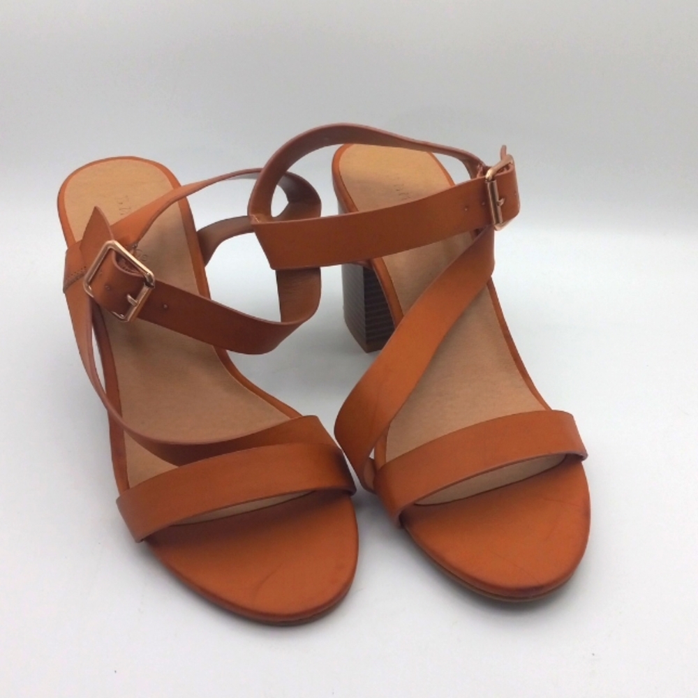 BROWN ASYMMETRIC STRAPPY CHUNKY HEEL